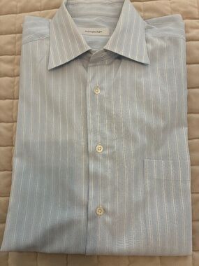 Ermenegildo Zegna Dress Shirt 41/16 Sky Blue Stripe Comfort Fit 100% Cotton